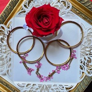4 Piece Gold & Pink Indian Bangle Set